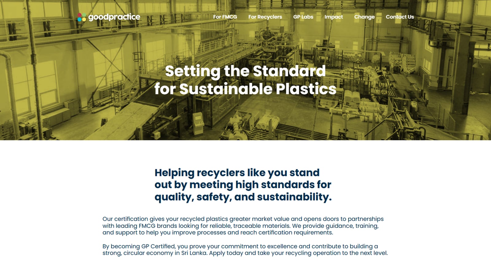 GP Certified website: Setting the Standard for Sustainable Plastics