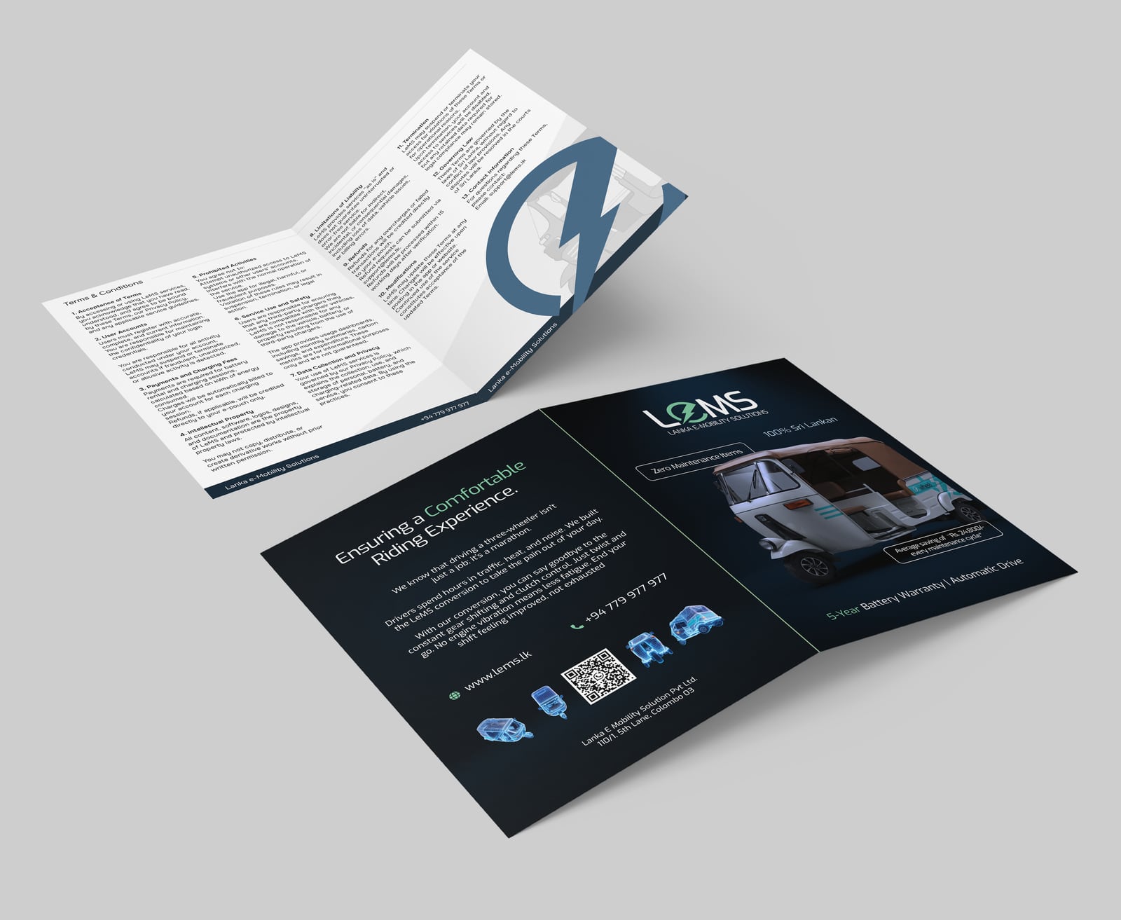 LeMS printed brochure — eWheel product collateral in English and Sinhala