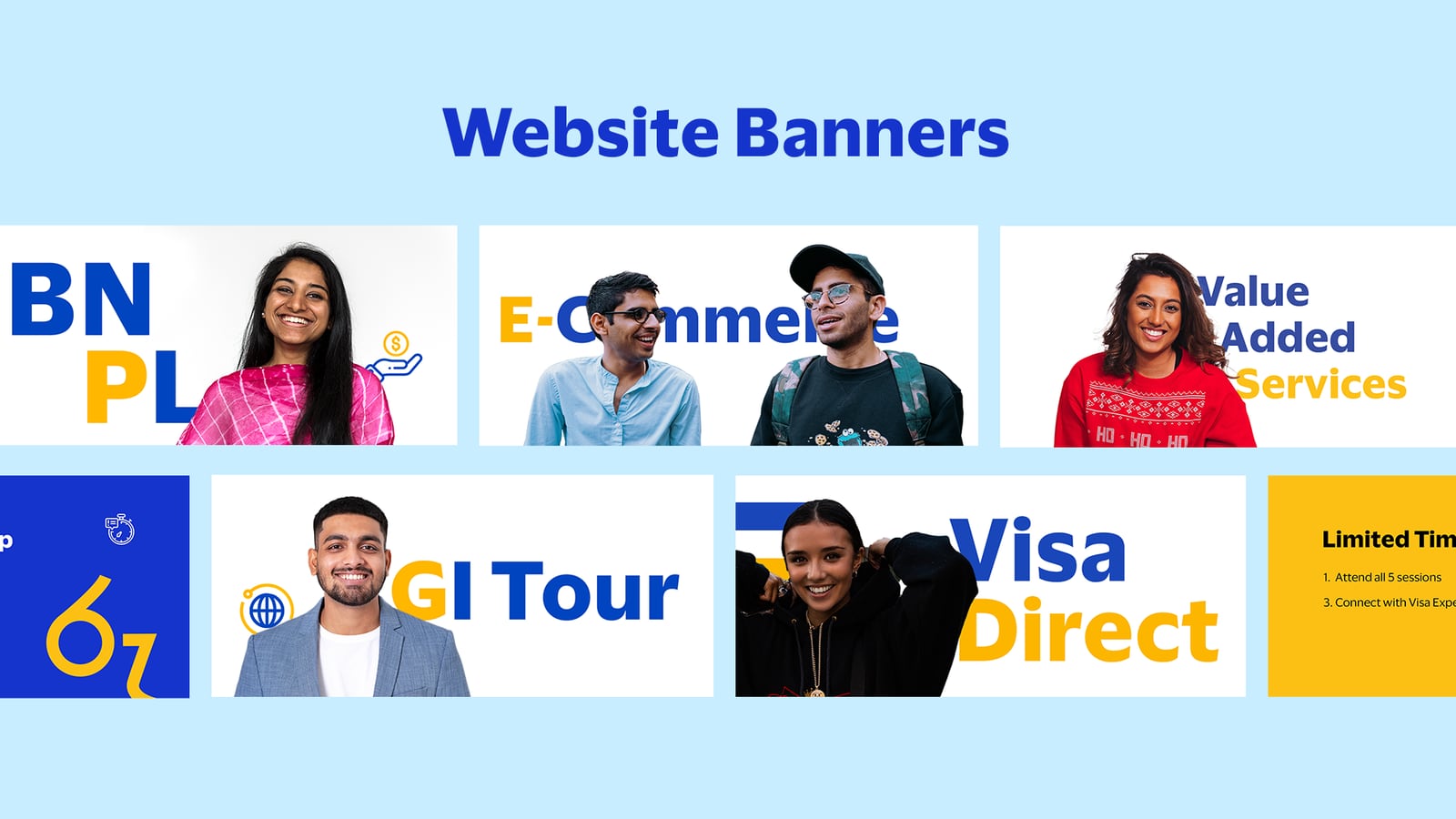 Visa Fintech Initiative website banners across BNPL, e-commerce, Visa Direct and more